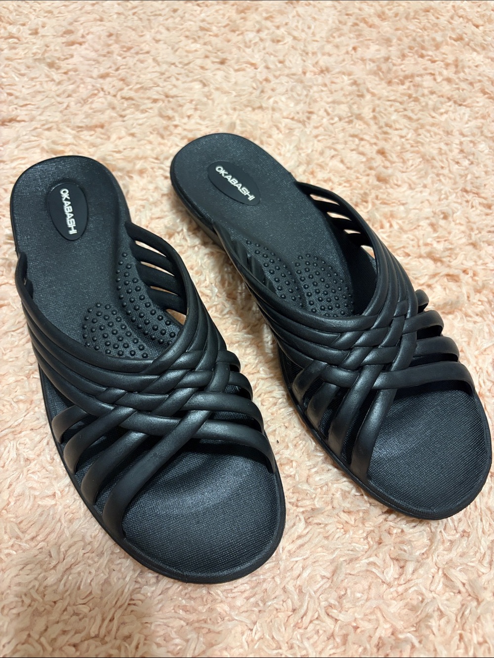 Okabashi Venice Slide Sandal Woven Look Black Rubber Womens ML 8-9 like new